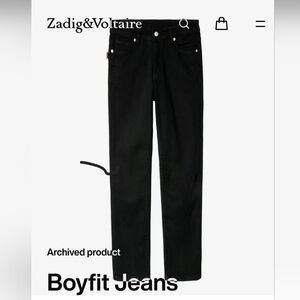 Zadig Voltaire"Boyfit" Eco Black Denim Jeans with Side Buckle Detail.  Women 26"